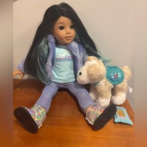 American Girl Doll with Blue Outfit and Accessories